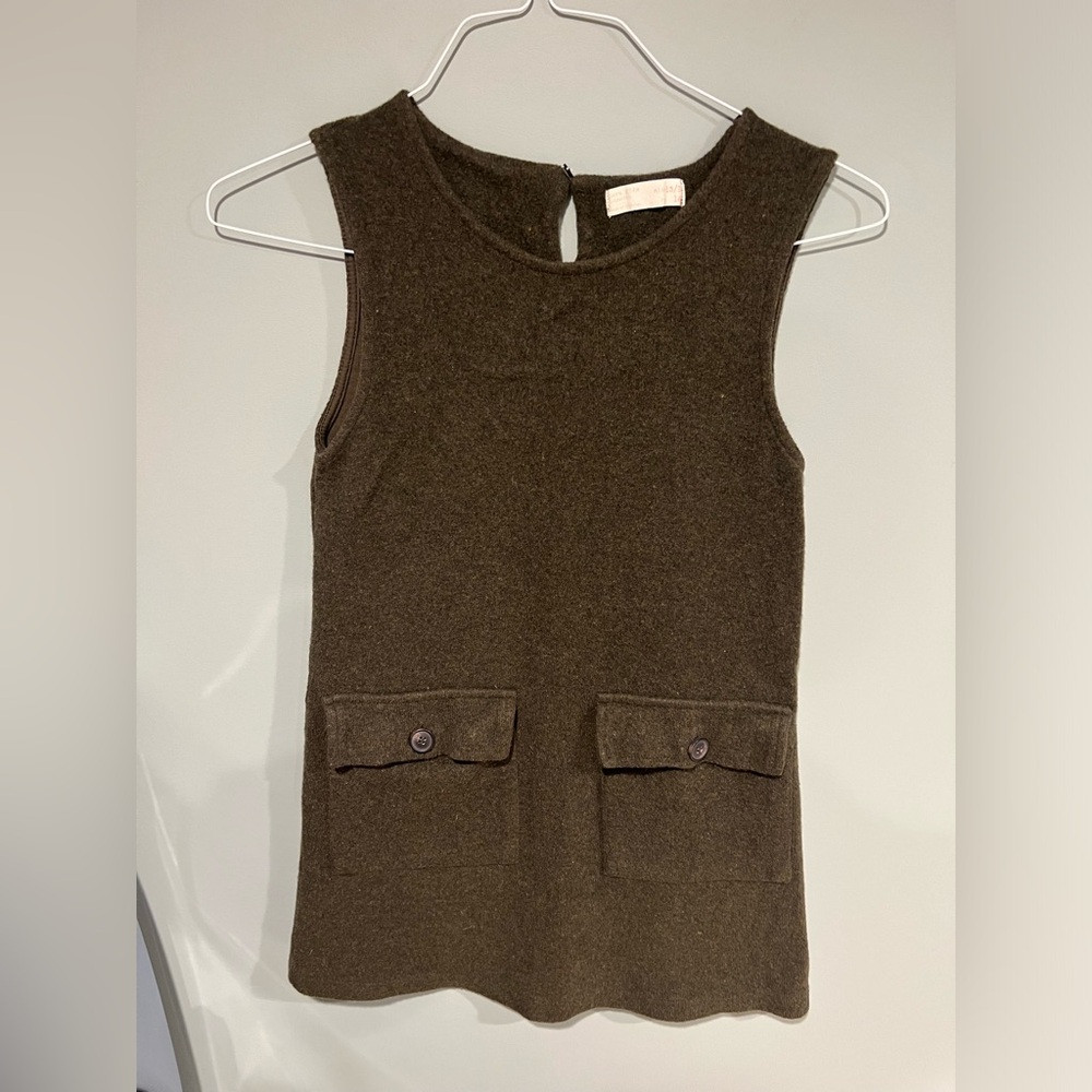 Zara olive green sleeveless wool/poly blend dress, size 13/14 EUC.